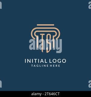 Stile iniziale del logo della colonna TS, design moderno del logo di un avvocato legale di lusso grafica vettoriale Illustrazione Vettoriale