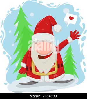 Cartolina natalizia del grazioso Babbo Natale con l'albero di Natale. illustrazione vettoriale Illustrazione Vettoriale