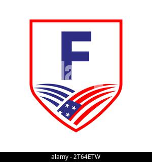 Modello logo Letter F American Agriculture. Logotipo USA Agriculture su Alphabet F Concept Illustrazione Vettoriale