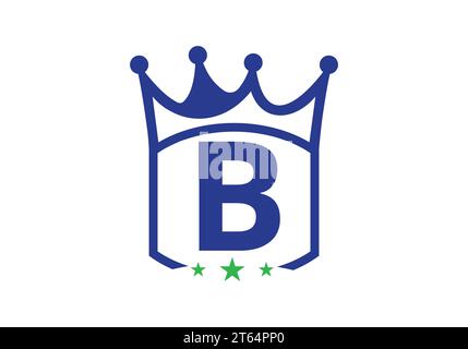 Modello vettore di disegno con corona a re lettera B. Icona con logo Letter con modello King Crown Illustrazione Vettoriale