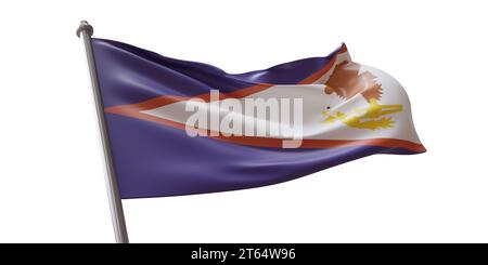 Bandiera delle Samoa americane che sventola isolata su sfondo bianco trasparente, Foto Stock