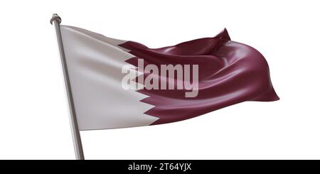 Bandiera del Qatar che sventola isolata su sfondo bianco trasparente Foto Stock