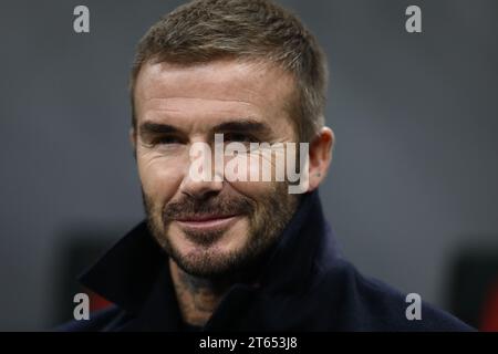 Milano, Italia. 7 novembre 2023. DAVID BECKHAM partecipa alla fase a gironi di UEFA Champions League tra AC Milan e Paris Saint Germain martedì 7 novembre 2023 allo Stadio San Siro, Italia crediti: Mickael Chavet/Alamy Live News Foto Stock