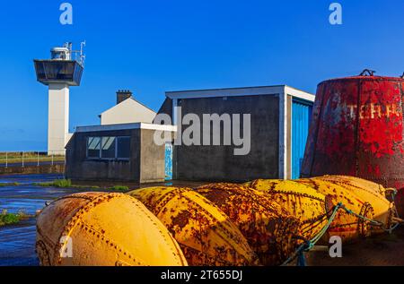 Ferris Point Lighthouse, Island Magee, County Antrim, Irlanda del Nord, Regno Unito Foto Stock