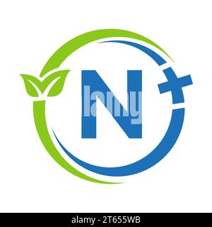 Logo Letter N Healthcare. Logo medico sul segno N dell'alfabeto. Medical Pharmacy Plus Symbol Design Illustrazione Vettoriale