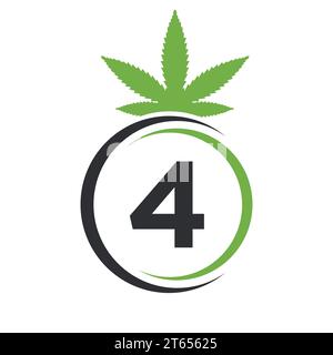 Logo Letter 4 marijuana. Simbolo alfabetico del logo della cannabis Concept 4 per terapia, medicina e sanità Illustrazione Vettoriale