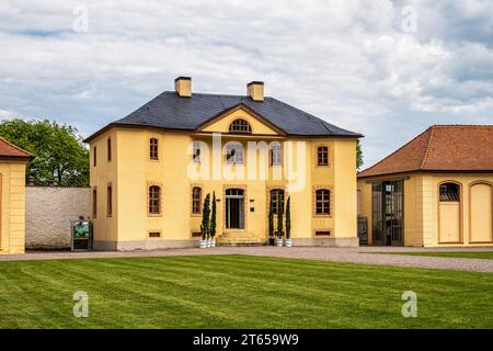 Orangerie del Castello Belvedere vicino Weimar Thuringia Germania. Si tratta di un'elegante residenza estiva risalente al 18th ° secolo. Vista dal parco del Castello. Foto Stock