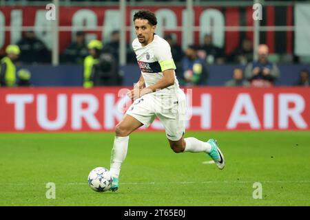 Milano, Italie. 7 novembre 2023. Marquinhos del PSG durante la partita di UEFA Champions League, gruppo F tra AC Milan e Paris Saint-Germain il 7 novembre 2023 allo Stadio San Siro di Milano, Italia - foto Jean Catuffe/DPPI Credit: DPPI Media/Alamy Live News Foto Stock