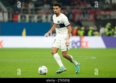 Milano, Italie. 7 novembre 2023. Warren Zaire-Emery del PSG durante la partita di UEFA Champions League, gruppo F tra AC Milan e Paris Saint-Germain il 7 novembre 2023 allo Stadio San Siro di Milano, Italia - foto Jean Catuffe/DPPI Credit: DPPI Media/Alamy Live News Foto Stock