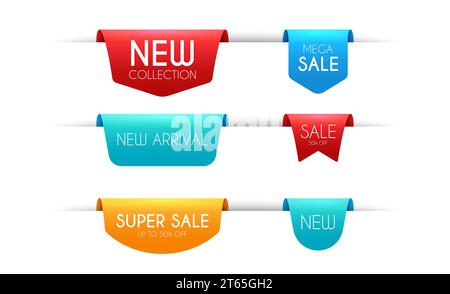Nuove etichette di vendita della collezione. Set di banner infografici sui prezzi. Vettore Illustrazione Vettoriale