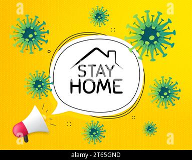 Resta a casa bolla di megafono. Coronavirus COVID-19. Illustrazione Vettoriale