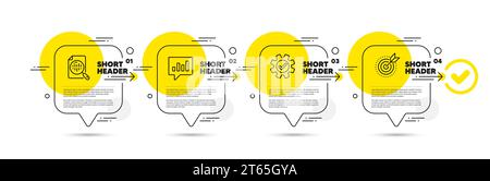 Cronologia infografica con icone e 4 passaggi. Le opzioni vengono elaborate con i numeri. Sequenza temporale della presentazione, percorso freccia. Vettore Illustrazione Vettoriale