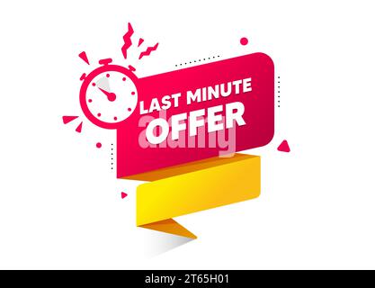 Segno rosso del pulsante offerta last minute. Logo del conto alla rovescia della sveglia. Banner del badge di qualità. Vettore Illustrazione Vettoriale