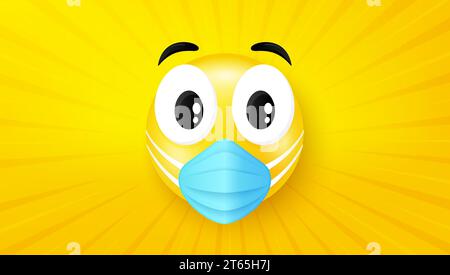 Emoji con maschera medica. Emoticon con maschera di protezione della bocca. Vettore Illustrazione Vettoriale