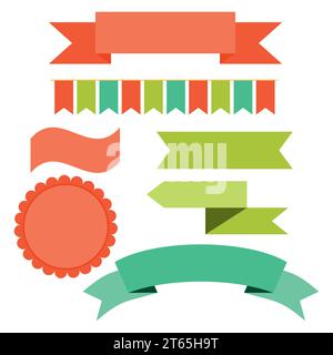 Striscioni ricci luminosi per intestazioni, bandiere per decorazioni. Illustrazione vettoriale. Elemento di design per schede, banner pubblicitari, volantini in vendita. Illustrazione Vettoriale