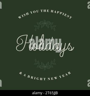 Scritta Happy Holidays con emblema floreale vintage. Illustrazione vettoriale Illustrazione Vettoriale