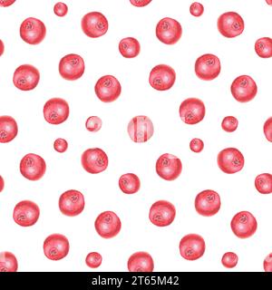 Motivo senza cuciture con mirtillo rosso e mirtillo rosso dipinto a mano. Illustrazione botanica ad acquerello elemento isolato su sfondo bianco. Arte per il cibo Foto Stock