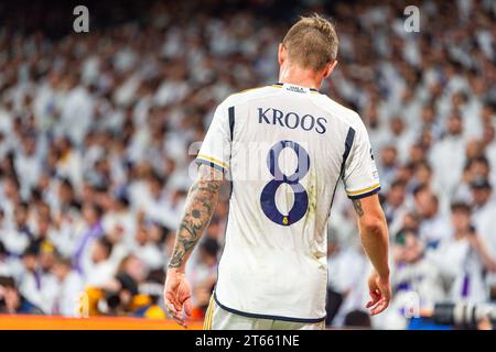 Madrid, Spagna. 8 novembre 2023. Toni Kroos (Real Madrid) durante la partita di UEFA Champions League tra Real Madrid e Braga ha giocato allo stadio Bernabeu l'8 novembre 2023 a Madrid, Spagna credito: Agenzia fotografica indipendente/Alamy Live News Foto Stock