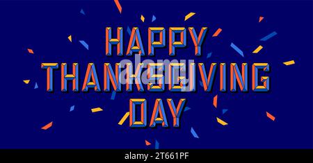 Grazie per il giorno del Ringraziamento. Poster luminoso con scritta Happy Thanksgiving Day for Thanksgiving Day. Lettere grazie per banner, frase su sfondo scuro. Illustrazione vettoriale Illustrazione Vettoriale