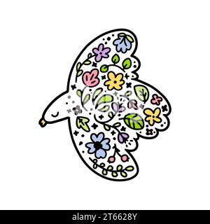 Illustrazione colorata di un uccello a forma di doodle floreale. Natura e primavera. Illustrazione vettoriale Illustrazione Vettoriale