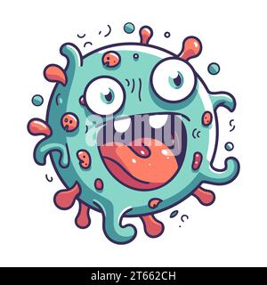 Icona colorata dei germi di cartoni animati. Una vivace illustrazione di un germe sorridente e con un solo occhio. Concetto di assistenza sanitaria Illustrazione Vettoriale