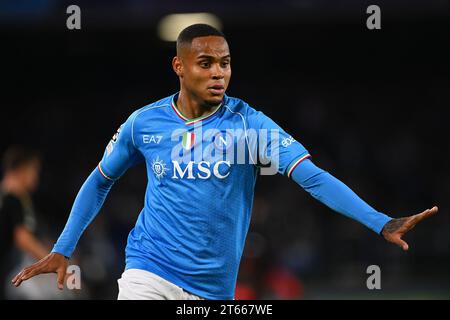 Napoli, Italia. 8 novembre 2023. Natan di SSC Napoli guarda durante la partita di UEFA Champions League tra SSC Napoli e Union Berlin allo Stadio Diego Armando Maradona di Napoli l'8 novembre 2023. Crediti: Nicola Ianuale/Alamy Live News Foto Stock