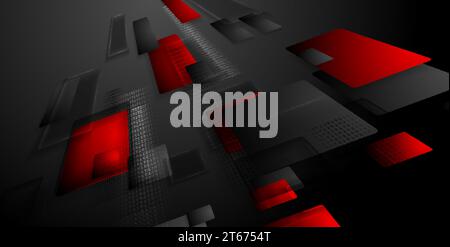 Tecnologia rosso scuro e nero astratto sfondo vettoriale geometrico Illustrazione Vettoriale