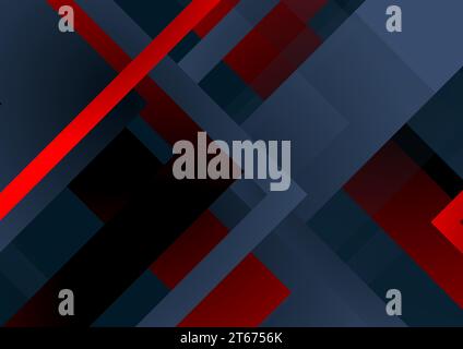 Tecnologia blu scuro e rossa sfondo astratto geometrico. Design artistico vettoriale minimale Illustrazione Vettoriale