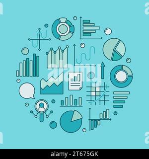 Illustrazione circolare di Blue data Analytics - moderno simbolo di concetto di analisi finanziaria creativa vettoriale o statistica Illustrazione Vettoriale
