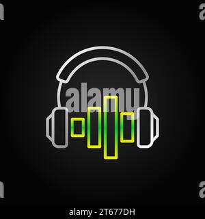 Cuffie con equalizzatore audio simbolo colorato vettoriale o icona con contorno su sfondo scuro Illustrazione Vettoriale