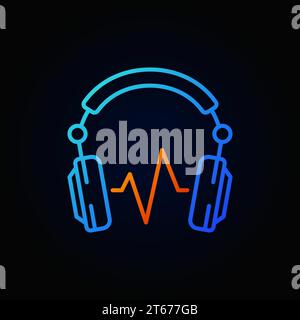 Cuffie DJ blu con icona o simbolo minimale a onde sonore su sfondo scuro Illustrazione Vettoriale