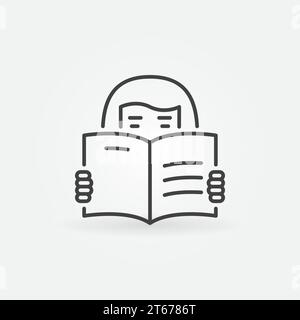 Donna che legge un'icona vettoriale di un libro in stile sottile Illustrazione Vettoriale