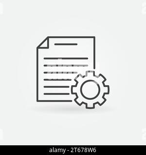 Icona della riga delle impostazioni del documento. Documento vettoriale con simbolo del concetto di ingranaggio in stile linea sottile Illustrazione Vettoriale
