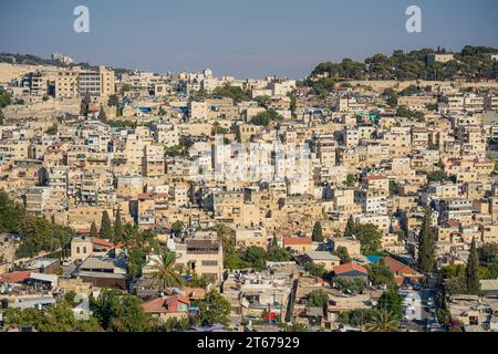 Vista panoramica di Silwan, un quartiere palestinese di Gerusalemme Est Foto Stock