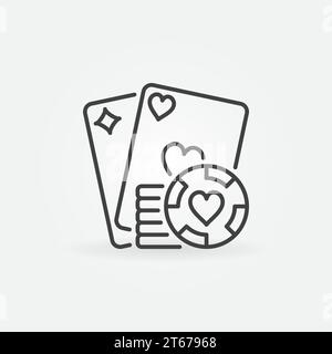 Icona del concetto della linea di poker. Carte da gioco e logo del casinò in stile sottile Illustrazione Vettoriale