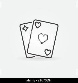 Icona di un paio di carte da gioco. Simbolo di poker o blackjack vettoriale minimo o elemento logo in linea sottile Illustrazione Vettoriale