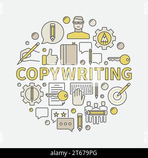 Copywriting illustrazione rotonda colorata. Simbolo piatto vettoriale realizzato con icone di blogger e scrittura e COPYWRITING DI parole Illustrazione Vettoriale