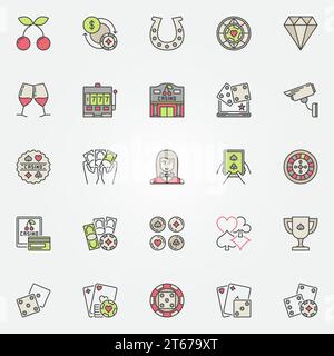 Set colorato di icone del casinò. Collezione vettoriale di giochi d'azzardo e insegne creative del casinò Illustrazione Vettoriale