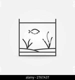 Acquario con icona della linea di pesce - simbolo di concetto minimo vettoriale di un carro armato di pesce o elemento logo in stile contorno Illustrazione Vettoriale