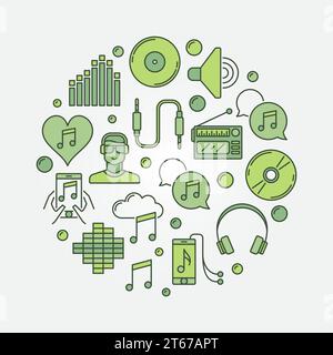 Illustrazione rotonda DJ. Elemento di design per volantini o cartelli musicali Vector Green Illustrazione Vettoriale