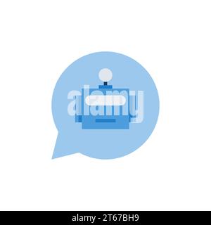 Icona robot con bolla vocale blu - testa di robot vettoriale divertente nel simbolo del concetto di bolla vocale su sfondo bianco Illustrazione Vettoriale