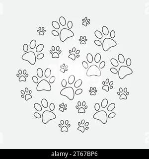 Paw stampa un'illustrazione rotonda minima. Simbolo circolare delle impronte di cani vettoriali in stile linea sottile Illustrazione Vettoriale