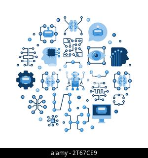 Apprendimento automatico e illustrazione piatta colorata del vettore ai su sfondo bianco Illustrazione Vettoriale