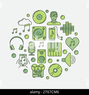 Music Circular Sign (segnale circolare musicale) - illustrazione del concetto dello studio di registrazione vettoriale verde o sfondo audio Illustrazione Vettoriale
