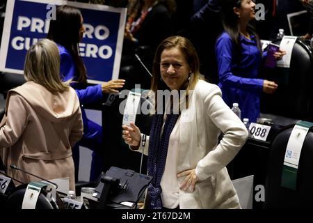 Città del Messico, Messico. 8 novembre 2023. 8 novembre 2023, città del Messico, Messico: Rappresentante federale, Margarita Zavala, nella sessione di discussione del bilancio di spesa della Federazione 2024 alla camera dei deputati di città del Messico. L'8 novembre 2023 a città del Messico, Messico (foto di Luis Barron/Eyepix Group/Sipa USA). Credito: SIPA USA/Alamy Live News Foto Stock