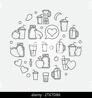 Illustrazione o simbolo rotondo vettoriale Smoothie in stile linea sottile Illustrazione Vettoriale