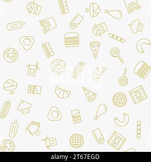 Fast food modello vettoriale minimale senza cuciture realizzato con icone di cibo spazzatura Illustrazione Vettoriale