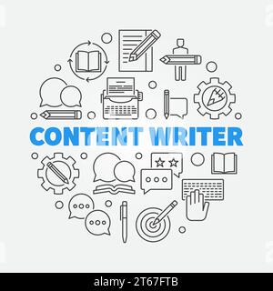 Illustrazione vettoriale di autore di contenuti con icone di contorno Illustrazione Vettoriale