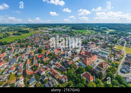 La regione intorno a Zusmarshausen nella valle dello Zusam vicino ad Augusta dall'alto Foto Stock