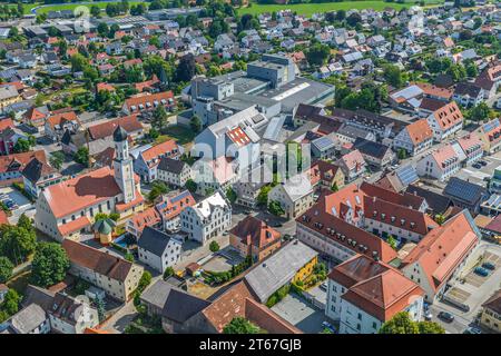 La regione intorno a Zusmarshausen nella valle dello Zusam vicino ad Augusta dall'alto Foto Stock